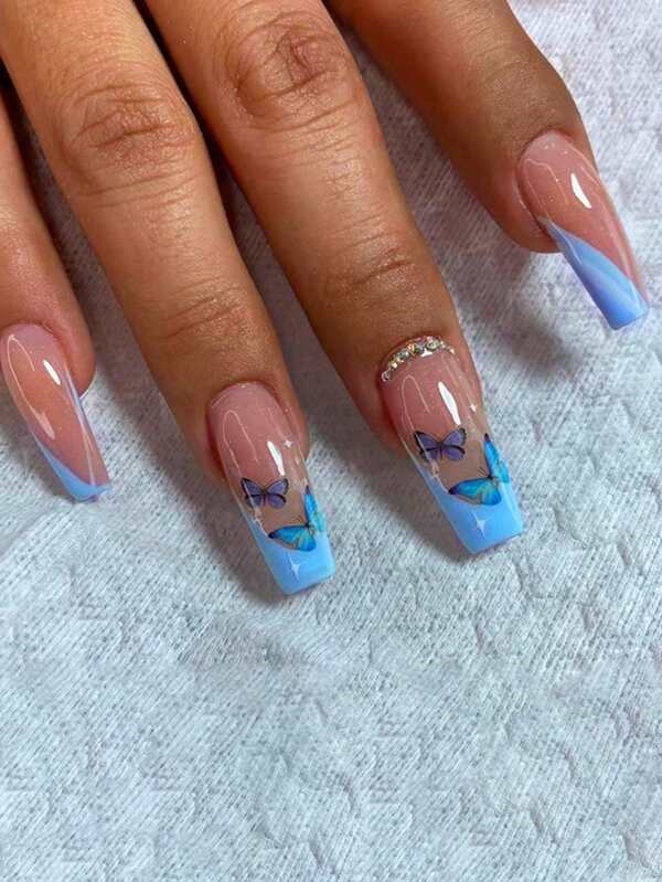 6. Butterfly Blue French Tip