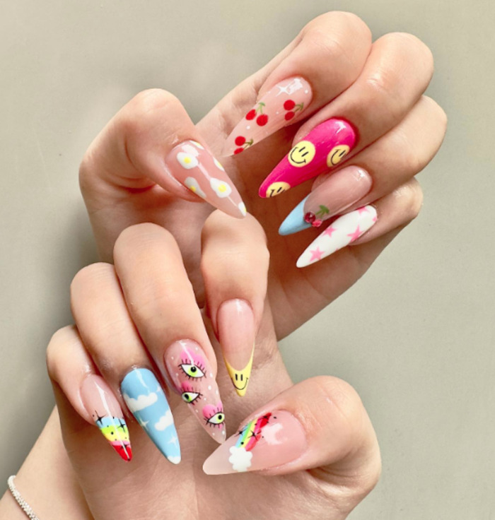 colorful mismatched nail set