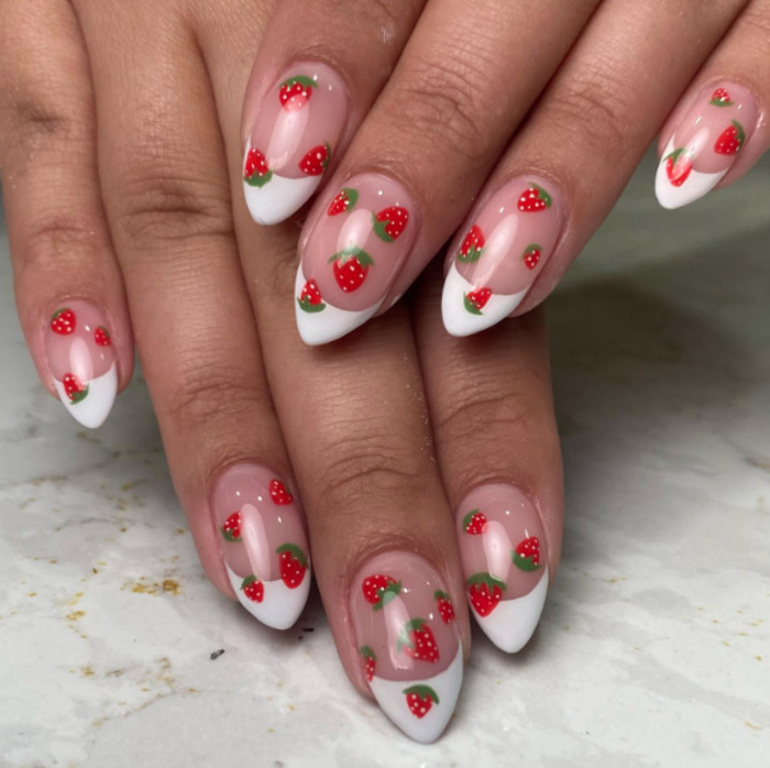 strawberry french tip nail design