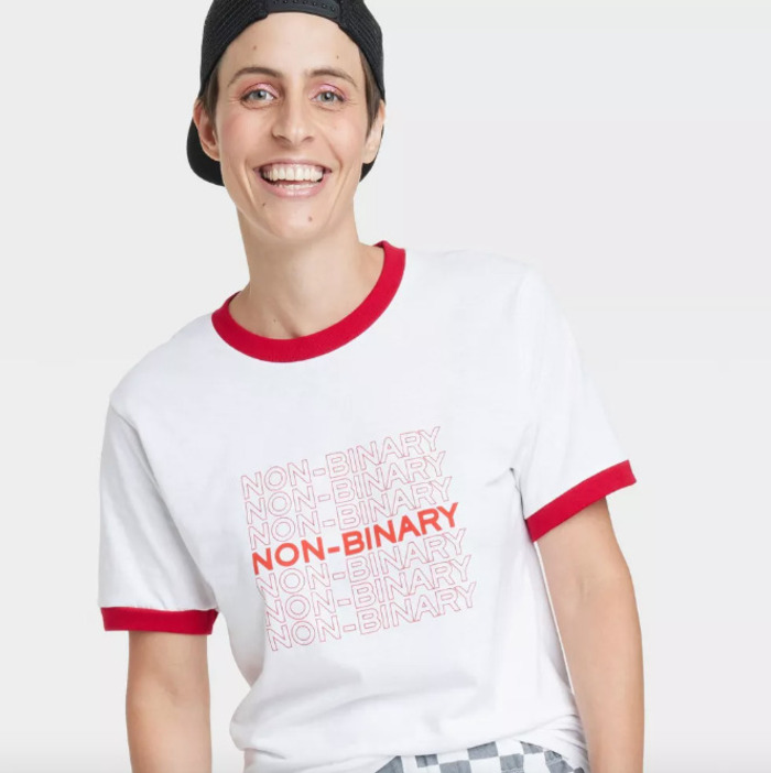 red and white non-binary t-shirt