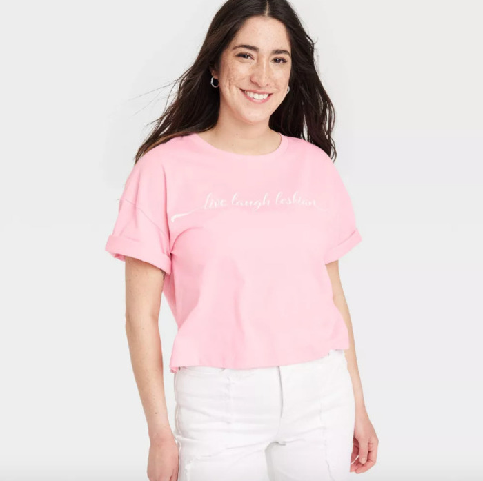 Target pride collection- pink live laugh lesbians short sleeve cropped t-shirt